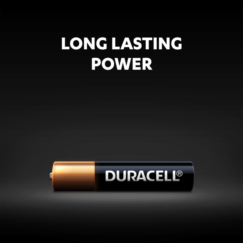 Long lasting power of Duracell AAAA alkaline batteries